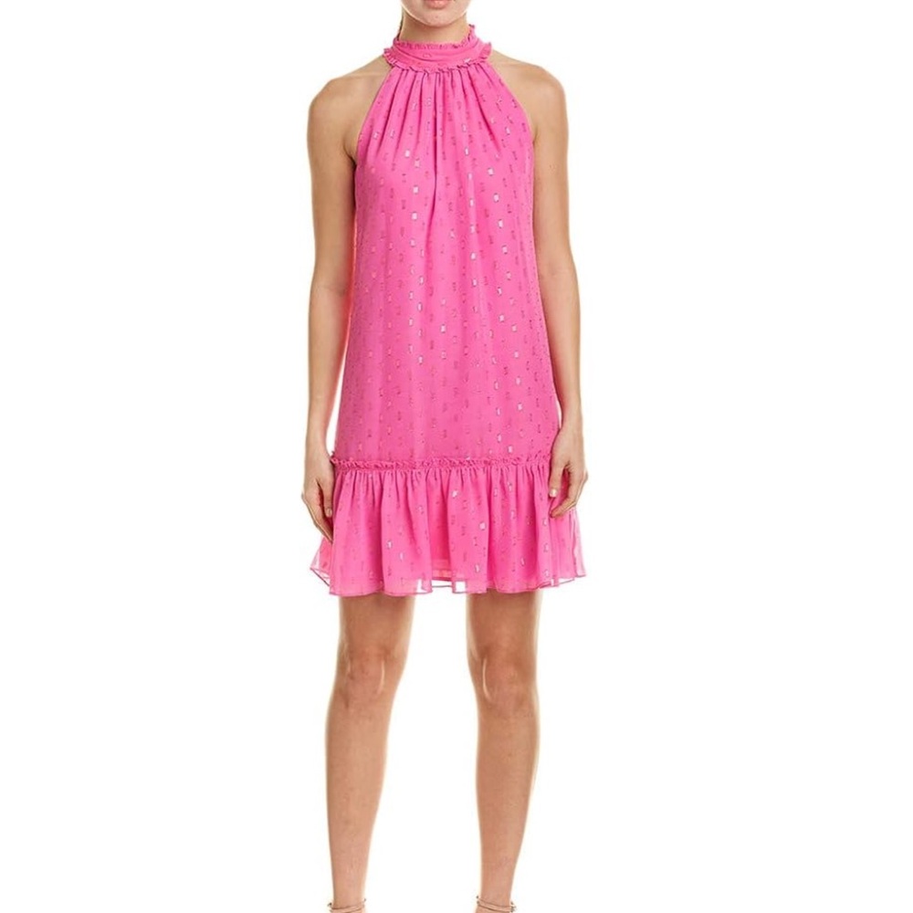 Trina Turk Bodega Bay Mock Neck Dress Size M Wedding Guest In Brilliant Fuchsia